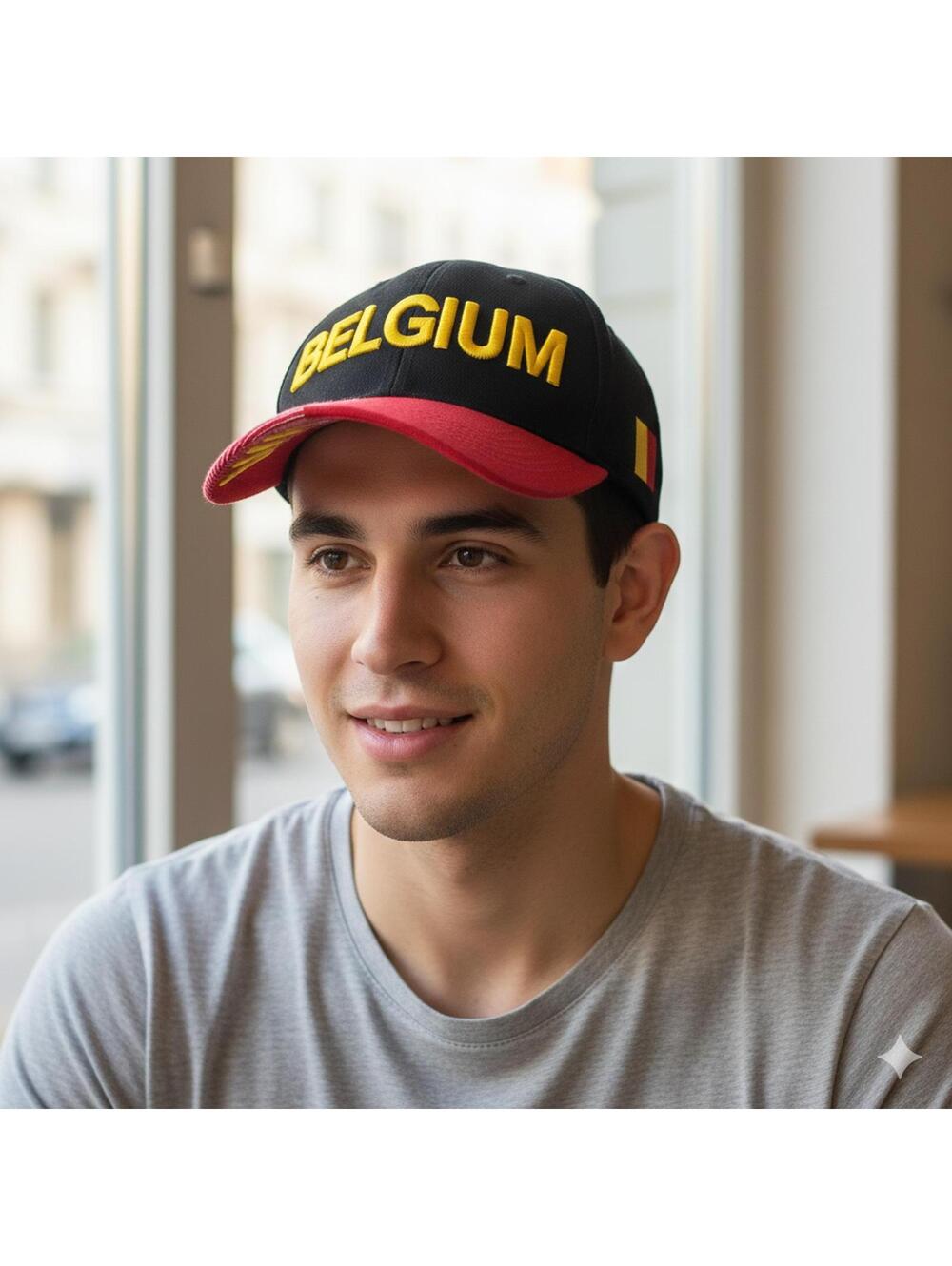 Hat / Belgium National Team Flag & Colors Embroidered Baseball Cap